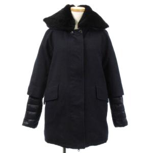 ダウンコート 切替 ラビットファー ナイロン 38 ネイビー