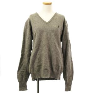 90’s ヴィンテージ ニット セーター 長袖 Vネック ロゴ 刺繍 プルオーバー グレー