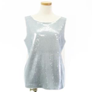 ノースリーブ カットソー タンクトップ スパンコール 装飾 コットン イタリア製 水色 ライトブルー ホワイト L トップス