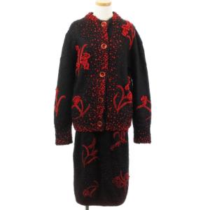 セットアップ カーディガン スカート モヘア 38 ブラック レッド