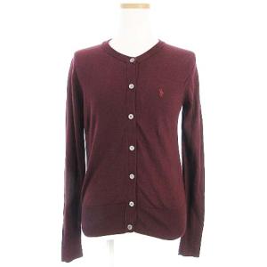 WASHABLE PIMA COTTON カーディガン ニット クルーネック ポニー刺繍 ボルドー