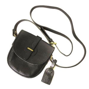 ポシェット ショルダーバッグ フラップ オールレザー シボ革 ブラック