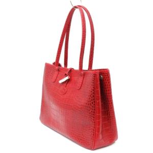Longchamp 美品 ロゾ トート バッグ ハンド セミショルダー クロコ 型押し レザー 2686158 赤 レッド 鞄