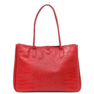 Longchamp 美品 ロゾ トート バッグ ハンド セミショルダー クロコ 型押し レザー 2686158 赤 レッド 鞄