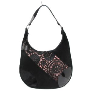 ホーボー ショルダー バッグ ワンショルダー 異素材 パテントレザー スエード カッティング フランス製 黒 ブラック 鞄