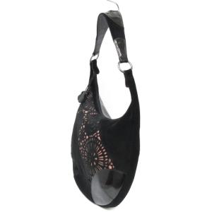 Longchamp ホーボー ショルダー バッグ ワンショルダー 異素材 パテントレザー スエード カッティング フランス製 黒 ブラック 鞄