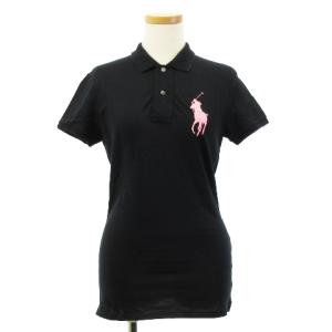 ブラックレーベル ポロシャツ 半袖 鹿の子 ビッグポニー 刺繍 ストレッチ コットン 黒 ブラック ピンク S SM