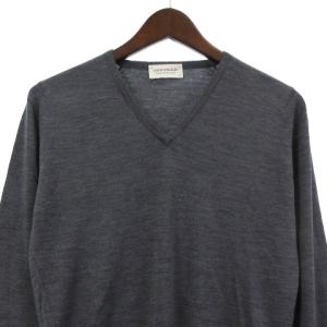 JOHN SMEDLEY 良品 SHIPTON エクストラファインメリノウール 30ゲージ ニット セーター 長袖 チャコール グレー S トップス