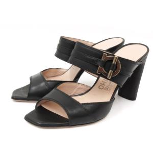 Salvatore Ferragamo MAYA サンダル ミュール ヒール ガンチーニ レザー イタリア製 黒 ブラック 5C 22.5cm 靴 SM0