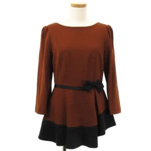 美品 カットソー チュニック 長袖 リボン フレア 茶 ブラウン 38 トップス SM0