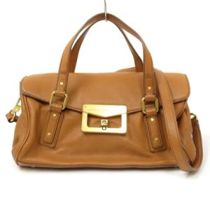 ショルダー バッグ ハンド 2way ターンロック レザー 茶 ブラウン 鞄 SM0