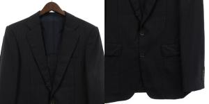 International Gallery BEAMS 良品 セットアップ スーツ テーラード ジャケット シングル 3B 段返り パンツ スラックス ストライプ 紺 ネイビー 48