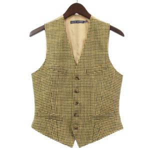 ベスト 前開き 千鳥格子 リネン 茶 ブラウン 6 165