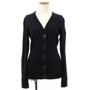 カーディガン ニット 長袖 ロゴボタン ウール 紺 ネイビー XS トップス