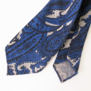LUIGI BORRELLI 良品 ネクタイ レギュラー ペイズリー ウール 伊製 ブルー グレー