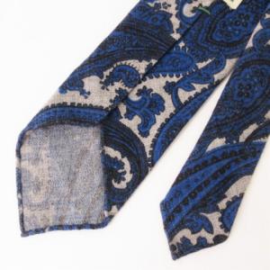 LUIGI BORRELLI 良品 ネクタイ レギュラー ペイズリー ウール 伊製 ブルー グレー