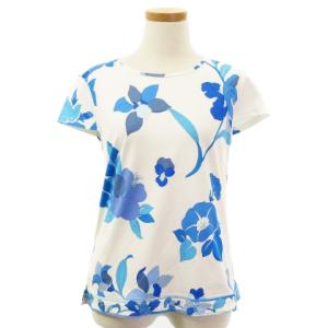 LEONARD SPORT 美品 Tシャツ カットソー 半袖 ストレッチ プリント ホワイト ブルー 40 トップス