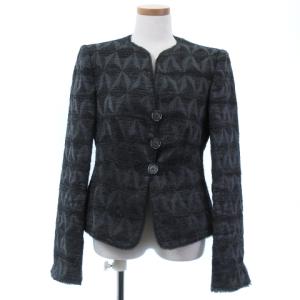 ノーカラー ジャケット ジャガード ジオメトリック柄 グレー 40 アウター IBO34