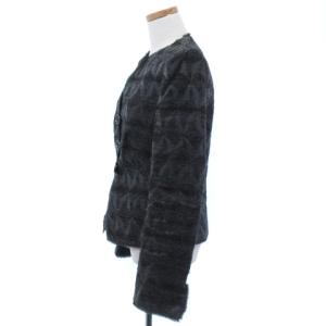 ARMANI COLLEZIONI ノーカラー ジャケット ジャガード ジオメトリック柄 グレー 40 アウター IBO34