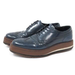 ブローグ シューズ 厚底 ウイングチップ イタリア製 紺 ネイビー 9 29cm 靴 IBO34