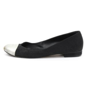 CHANEL フラット シューズ パンプス ココマーク ストレートチップ イタリア製 シルバー ブラック 41 26cm 靴 AA IBO34