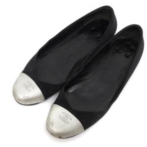 CHANEL フラット シューズ パンプス ココマーク ストレートチップ イタリア製 シルバー ブラック 41 26cm 靴 AA IBO34