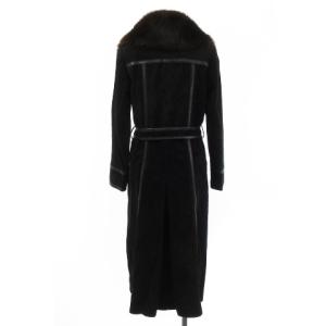Max Mara ヴィンテージ ロング コート スエード レザー ビッグカラー フォックスファー ベルト 黒 ブラック 11 アウター IBO34