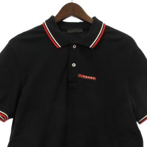 PRADA 2017 ポロシャツ 半袖 鹿の子 ロゴ コットン 黒 ブラック L トップス