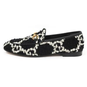 GUCCI ヨルダーン ツイード ジャンボGG ローファー ホースビット 431467 ブラック ホワイト
