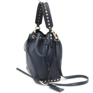 VALENTINO GARAVANI ロックスタッズドローストリングバッグ 2way レザー 紺
