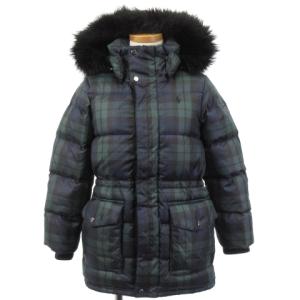 ダウン ジャケット フード フェイクファー ブラックウォッチ チェック グリーン ネイビー S