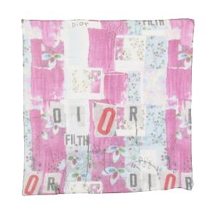 スカーフ ミニ 総柄 コットン 55cm ピンク マルチカラー ECR17