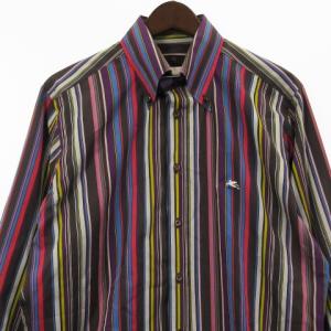 ETRO シャツ 長袖 ボタンダウン BD マルチストライプ コットン イタリア製 紫 パープル 41 トップス ECR17