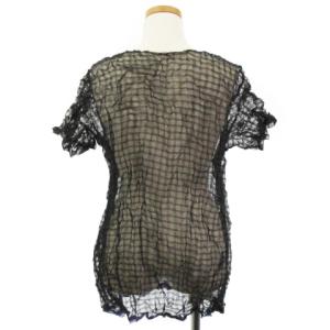 ISSEY MIYAKE シアー カットソー 半袖 シワ加工 ラメ糸 シャドーボーダー 黒 ブラック 2 トップス ECR17