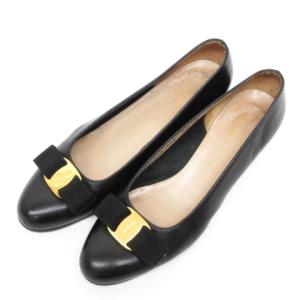Salvatore Ferragamo ヴァラ パンプス レザー イタリア製 黒 ブラック 6.5C 24.0cm 靴 AA ECR17