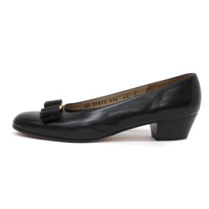 Salvatore Ferragamo ヴァラ パンプス レザー イタリア製 黒 ブラック 6.5C 24.0cm 靴 AA ECR17