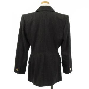YVES SAINT LAURENT 90’s ヴィンテージ テーラード  ジャケット ダブル 総裏 ストライプ ウール グレー 38 春 ECR17