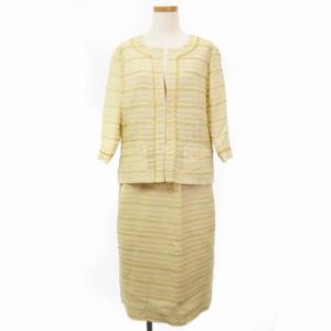 セットアップ  ジャケット 五分袖 スカート ひざ丈 コットン ベージュ 11 ECR17