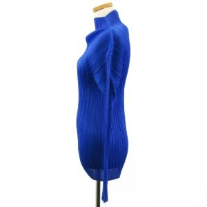 PLEATS PLEASE ISSEY MIYAKE イッセイミヤケ 美品 プリーツ カットソー 長袖 ハイネック プルオーバー 青 ブルー 3 トップス ECR17