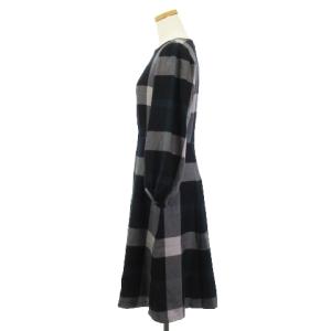 BLUE LABEL CRESTBRIDGE 22AW チェックウールビエラワンピース フレア 36 紺