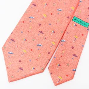 BVLGARI 美品 ネクタイ ワイドタイ パラソル柄 総柄 シルク イタリア製 ピンク系