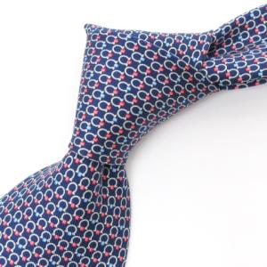 美品 ネクタイ レギュラー ガンチーニ柄 総柄 シルク イタリア製 ネイビー