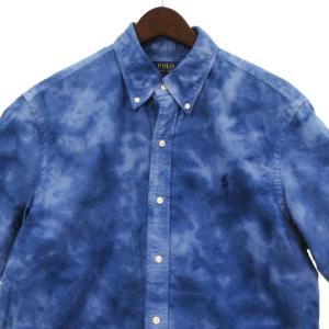 POLO RALPH LAUREN 良品 オックスフォード シャツ 半袖 ボタンダウン タイダイ コットン 青 ブルー M トップス