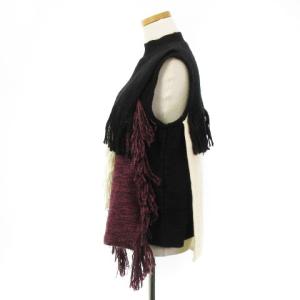 AKIRANAKA 18AW FRIEDA ノースリーブ ニット セーター ドッキング フリンジ ブラック パープル 1 トップス