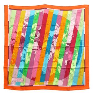 LE MONDE EST VASTE カレ90 大判 スカーフ 世界地図 シルク マルチカラー