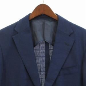 EDIFICE テーラード ジャケット シングル 段返り シャドーチェック 背抜き 紺 ネイビー 50 秋 SM0