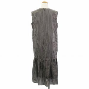 23区 良品 20年 シアサッカー ストライプ ワンピース ロング ノースリーブ コットン シルク混 紺 ネイビー 40 SM0