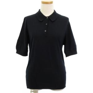 ポロシャツ 半袖 薄手 コットン 英国製 紺 ネイビー S トップス