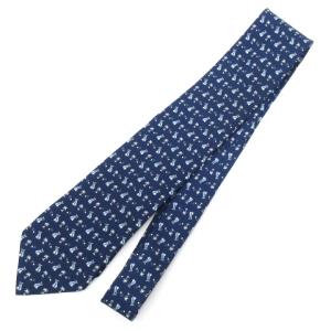 Salvatore Ferragamo ネクタイ レギュラータイ キャディバッグ柄 総柄 シルク イタリア製 紺 ネイビー IBO38
