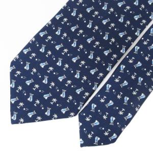 Salvatore Ferragamo ネクタイ レギュラータイ キャディバッグ柄 総柄 シルク イタリア製 紺 ネイビー IBO38